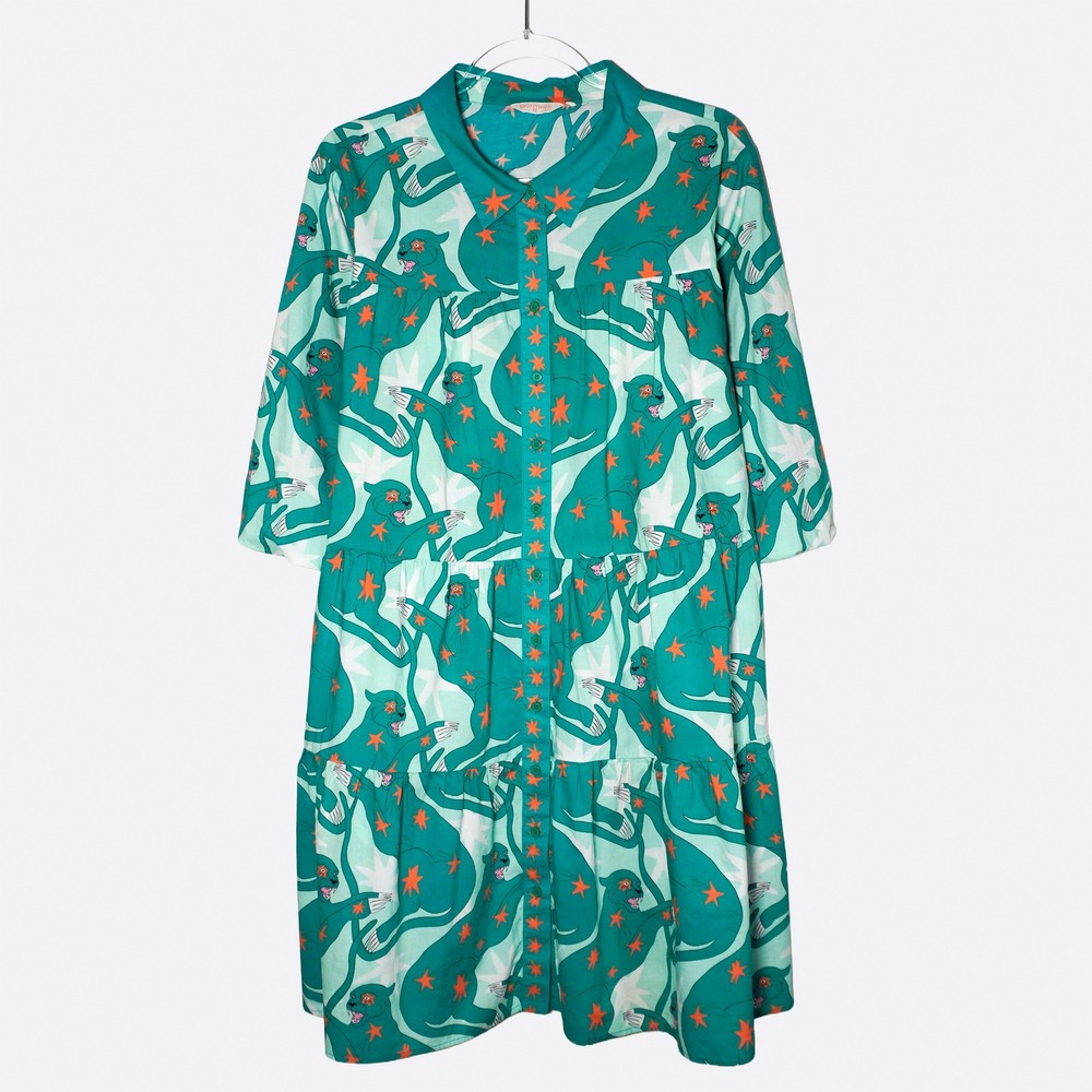 Gorman 100% Organic Cotton Panther Star Smock Dress Teal 2X XXL Designer - Picture 2 of 9